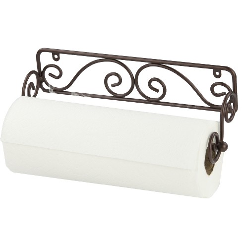 Home Basics Lattice Collection Cast Iron Paper Towel Holder, White 