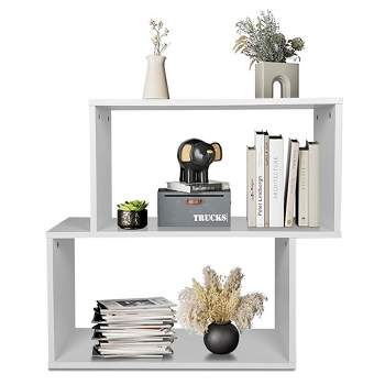 Tangkula 2-tier Wood Bookcase Modern S Shaped Storage Display Rack for Home & Office