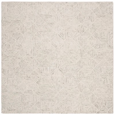 Grey and Ivory Handmade Wool Abstract Square Rug