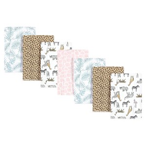 Hudson Baby Infant Girl Cotton Flannel Burp Cloths, Modern Pink Safari, One Size - 1 of 3