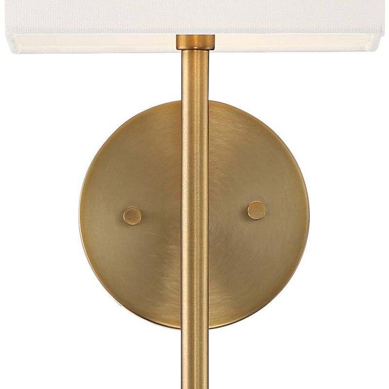 Possini Euro Design Modern Wall Light Sconces Set of 2 Warm Brass Hardwired 8" Fixture Linen Shade for Bedroom Living Room, 3 of 9