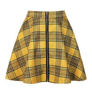 Allegra K Women's Plaid A-Line Zip Up High Waisted Skater Skirt - 1 of 4