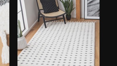 Ivory and Grey Diamond Shag 4' x 6' Synthetic Rug