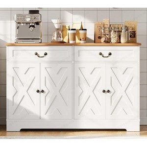 Farmhouse Buffet Cabinet 57 Inch—Spacious, Organized Storage, Versatile for Living or Dining Room, Durable and Safe Construction for Any Space - 1 of 4