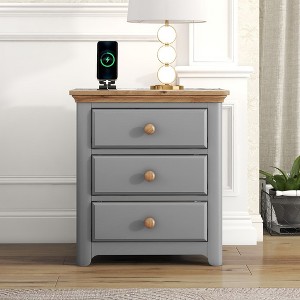 Wooden Nightstand With USB Charging Ports 3 Drawers End Table Multifunctional College Dorm End Table Bedside Furniture - 1 of 4