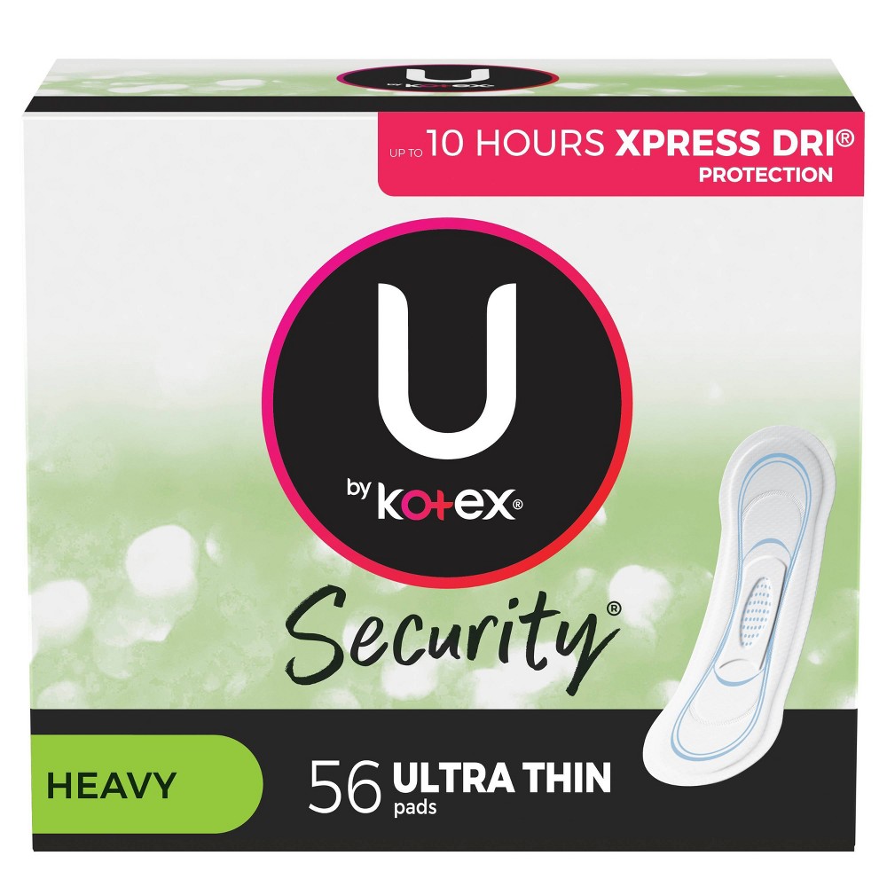 Kotex U Security Ultra Thin Period Pads, Heavy Flow, Long, Unscented, 56 Count
