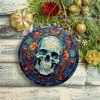 Ghastly Grin Spooky Halloween Skull Stained Glass Style Ceramic Ornament, Halloween Themed Christmas Gift and Decor| OrnamentallyYou - 4 of 4