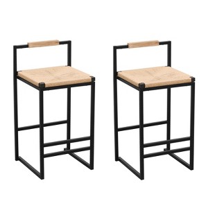 FONTOI 2PCS Hand Weave Counter Stools with Back&Footrests, Counter Height Bar Stools for Living Room Kitchen Island, Brown&Black, 14.96"*31.5"*15.35" - 1 of 4