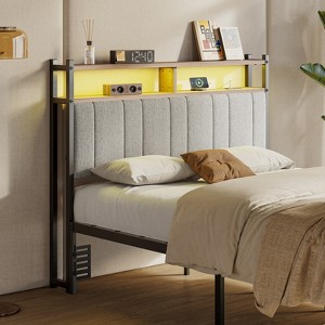 Pinmoco Full LED Headboard, Linen Upholstered Storage Headboard with Charging Station, Gray - 1 of 4