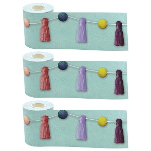 Teacher Created Resources® Oh Happy Day Pom-Poms and Tassels Straight Rolled Border Trim, 50 Feet Per Roll, Pack of 3 - 1 of 3