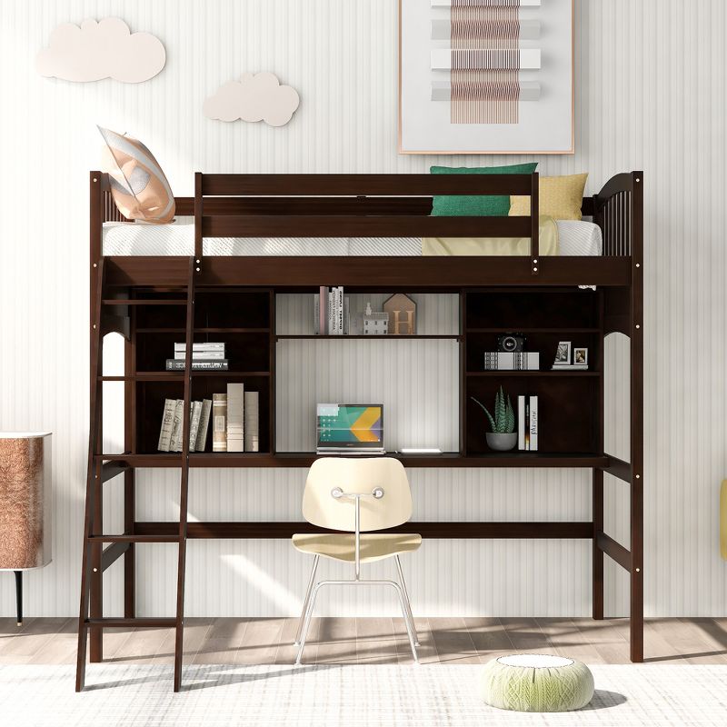 Twin size Loft Bed with Storage Shelves, Desk and Ladder - ModernLuxe, 2 of 8