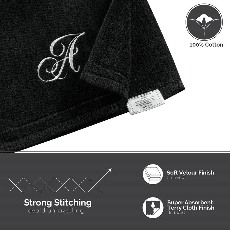 Creative Scents Black Fingertip Monogrammed Towels White Embroidered, 4 of 8
