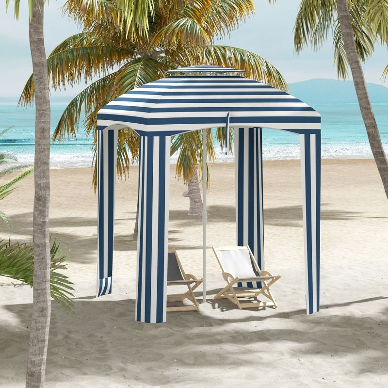 Outsunny 5.8' x 5.8' Cabana Umbrella, Outdoor Beach Umbrella with Double-top, Windows, Sandbags, Carry Bag, 2 of 7