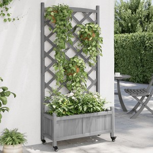 vidaXL Planter Brown Solid fir wood, iron Large Planters Planter - 1 of 4