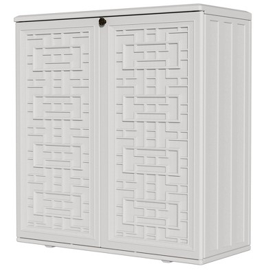 BENCMATE Storage Sheds, Garden Storage Shed Tool House with Sliding Door, Spacious Layout for Backyard or Patio, White, 34.3"*15"*36.2"