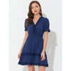 INSPIRE CHIC Women's V Neck Smocked Elastic Waist Short Sleeve Boho Crochet Trim Mini Dress - 2 of 4
