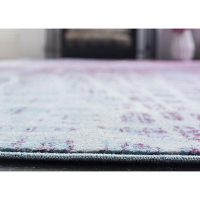 Blue and Fuchsia Abstract Synthetic Runner Rug