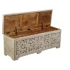 HomeRoots 52" Gray Distressed Solid Wood Carved Floral Storage Ottoman - 4 of 4