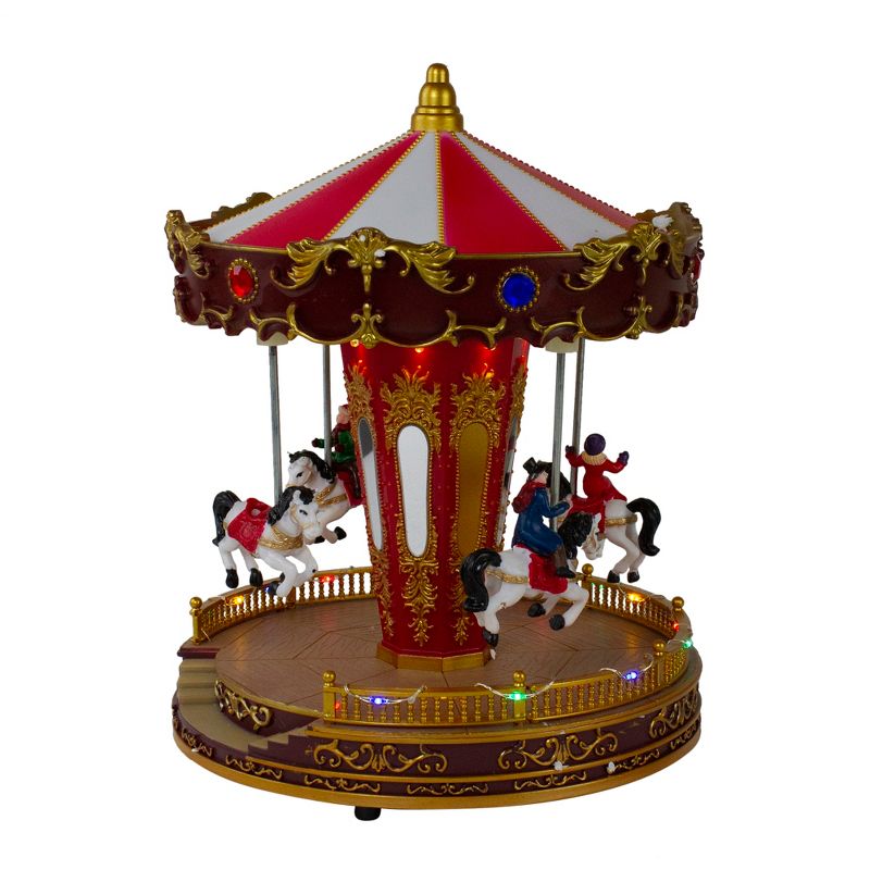 Northlight LED Lighted and Animated Horses Christmas Carousel Village Display - 11" - Red and White, 6 of 8