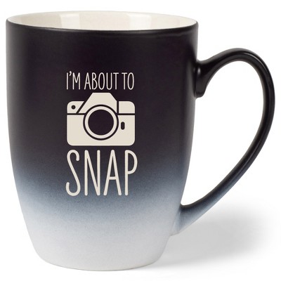 100 North Fun Camera Design 10 Ounce Black and White Two Toned Ombre, Comfortably Fits Your Hands, Ceramic Tea Coffee Cup Mug, I'M About To Snap