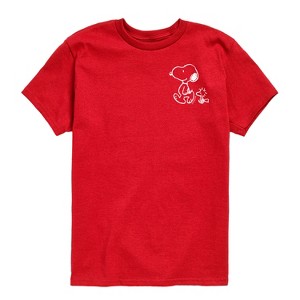 Boys' - Peanuts - Snoopy Woodstock Walk White Ink Short Sleeve Graphic T-Shirt - 1 of 4