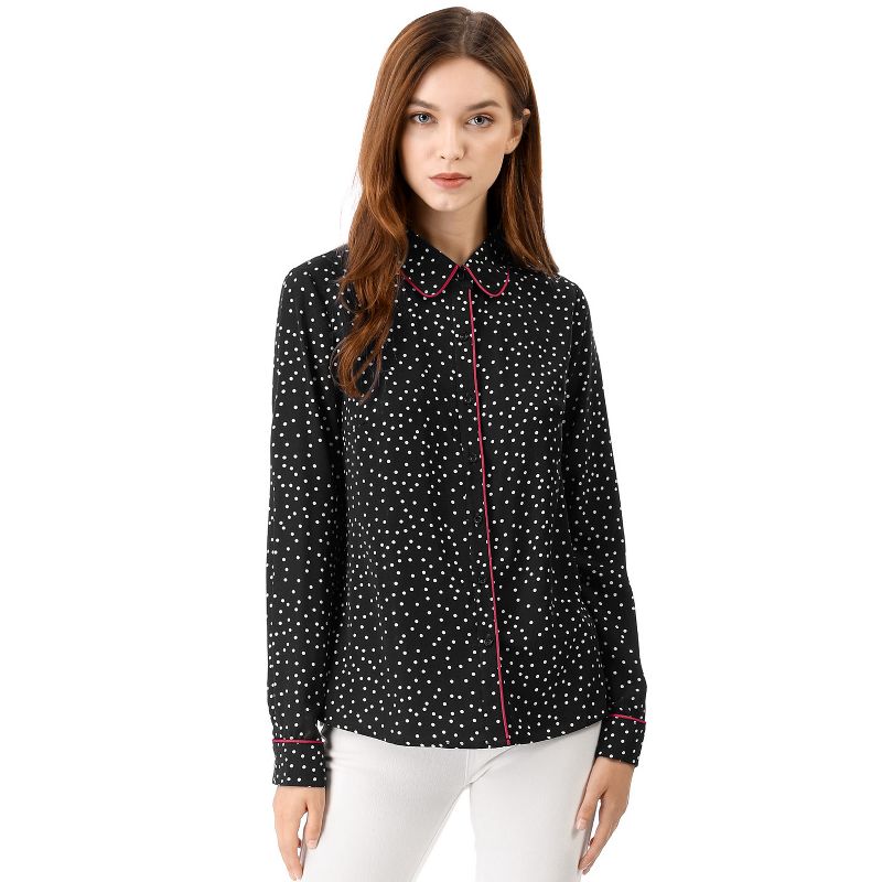 Allegra K Women's Printed Long Sleeve Piped Button Down Office Shirt, 4 of 9