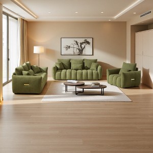 Teddy Fabric 1+3+3 Sofa Set with Cushions & Pillows - 1 of 4