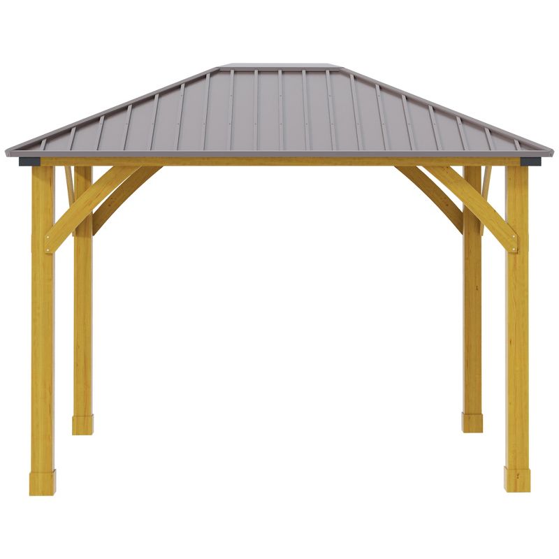 Outsunny 10x12 Galvanized Steel Gazebo with Wooden Frame, Permanent Metal Roof Gazebo Canopy for Garden, Patio, Backyard, 5 of 9