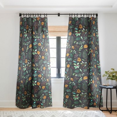 Ninola Design Christmas Botanical Charcoal Single Panel Sheer Window Curtain - Society6