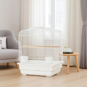 Coucheta 20.5" Travel Bird Cage - Portable Design with Handle, Standing Pole, Food Container & Wood Perch for Lovebirds, Cockatiels, Canaries - 1 of 4