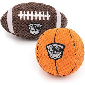ZippyPaws SportsBallz - Dog Squeaky Toys to Keep Them Busy, Funny Plush for Dogs, Cute Stuffed Puppy Toy - Football & Basketball - 1 of 1