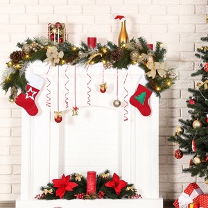 6 FT Pre-Lit Holiday Garland with 20 LED Lights for Front Door, Red & White Christmas Decoration with Bows, Berries, Ball Ornaments Xmas Flowers - 1 of 4