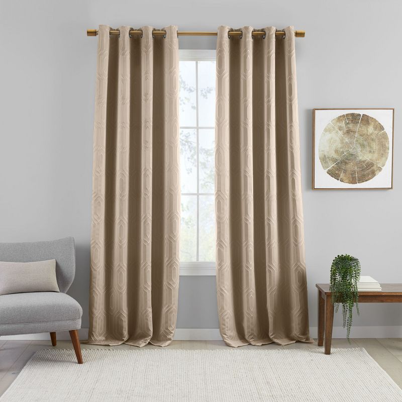 Huxley Geometric Blackout Embroidered Textured Single Window Curtain Panel - Elrene Home Fashions, 2 of 5