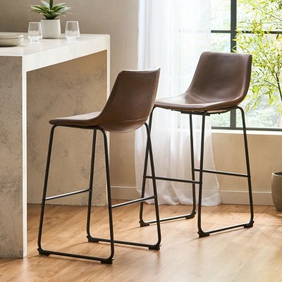 Armless Industrial Counter Stool Set of 2 with Metal Legs and Footrest,Upholstered Bar Stool with Bucket Seats-Cuddlewood