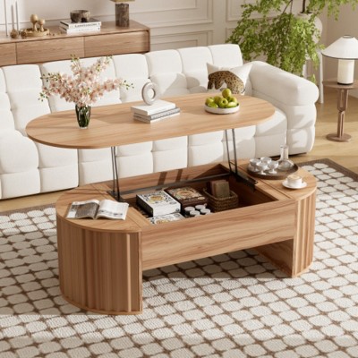 Modern Oval Lift Top Coffee Table with Hidden Storage, Multifunctional Center Table for Living Room, Dining, or Work-The Pop Home