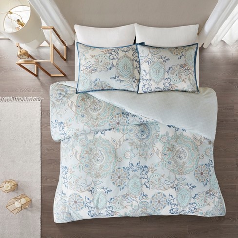 3pc Lina Cotton Printed Reversible Duvet Cover Set Blue Target