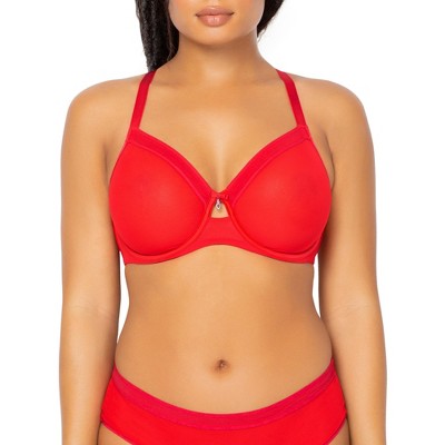 Curvy Couture Women's Solid Sheer Mesh Full Coverage Unlined