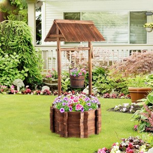 VINGLI Wooden Wishing Well Outdoor Planters Yard Decor for Patio Garden - 1 of 4