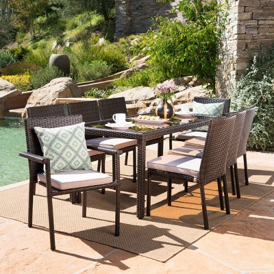 San Pico 9pc Wicker Outdoor Patio Dining Set - Brown - Christopher Knight Home