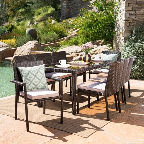 christopher knight dining outdoor wicker pico 9pc patio san brown target