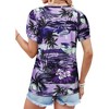 Nlife Womens Puff Short Sleeve Hawaiian Shirts Floral Tropic Printed Pleated V Neck Summer Casual T-Shirt Trendy Boho Blouses Tops - 4 of 4