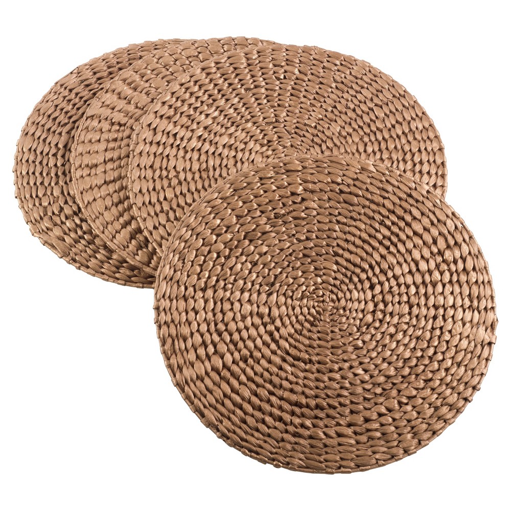 4pk 15" Hyacinth Hand Woven Round Placemat Gold - Saro Lifestyle: Non-Woven Fabric, Spot Clean, Dining Decor