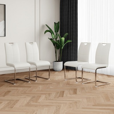 ALEXOUN Modern Dining Chairs Set of 4, PU Faux Leather High Back Upholstered Chairs, with Silver Metal Legs,for Kitchen,Living,Bedroom,Dining Room