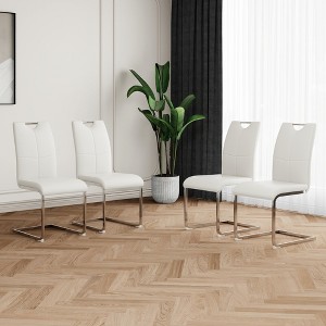 ALEXOUN Modern Dining Chairs Set of 4, PU Faux Leather High Back Upholstered Chairs, with Silver Metal Legs,for Kitchen,Living,Bedroom,Dining Room - 1 of 4