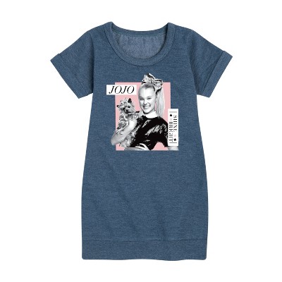 JoJo Siwa Shine Bright Graphic Short Sleeve Fleece Dress - Heather Navy - Medium