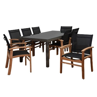 Orford 9pc Wicker Patio Dining Set with Rectangular Table - Black - Amazonia