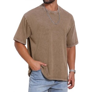 INSPIRE CHIC Men's Retro Distressed Crew Neck Short Sleeve Solid T-Shirts - 1 of 4