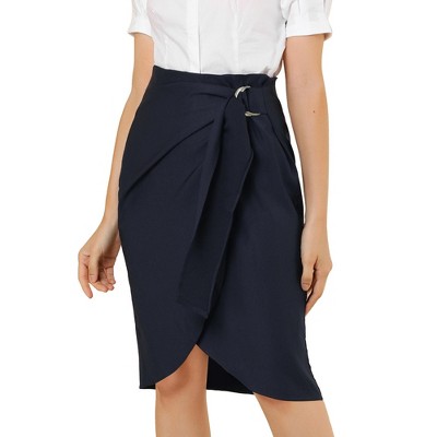 INSPIRE CHIC Women's Wrap Work Office Knee Length Skirt