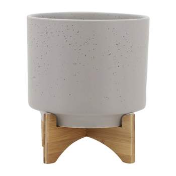 Sagebrook Home Round Matte Ceramic Indoor Outdoor Planter Pot with Stand