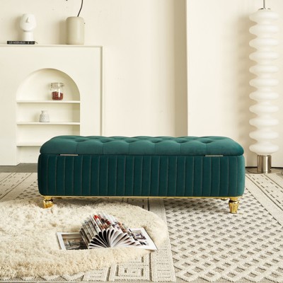 DSVIMOY Storage Ottoman, Upholstered Storage Ottoman with Safety Hinge, Ottoman Bench for Living Room & Bedroom, Green, 47.2"*18.9"*16.5"